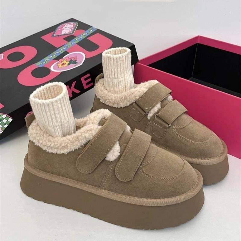 Хлопковые туфли с плюшевыми четырьмя сезонами, хлопчатобумажные туфли, женские кроссовки с толстым дном и снежные сапоги в кампусе - Абрикосовый [повышение качества]/35 Высокая цена - Принцесса, пожалуйста, сделайте заказ