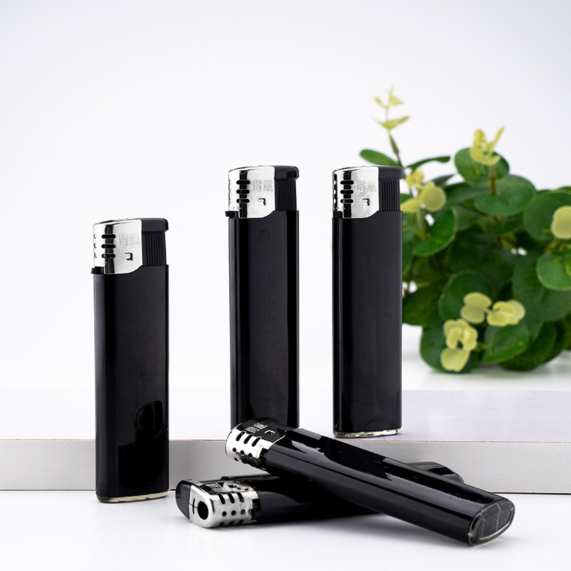 Classic black enlarged thick electronic open flame lighter 909 explosion-proof manufacturer direct wholesale printing disposable - black/83X22X10MM
