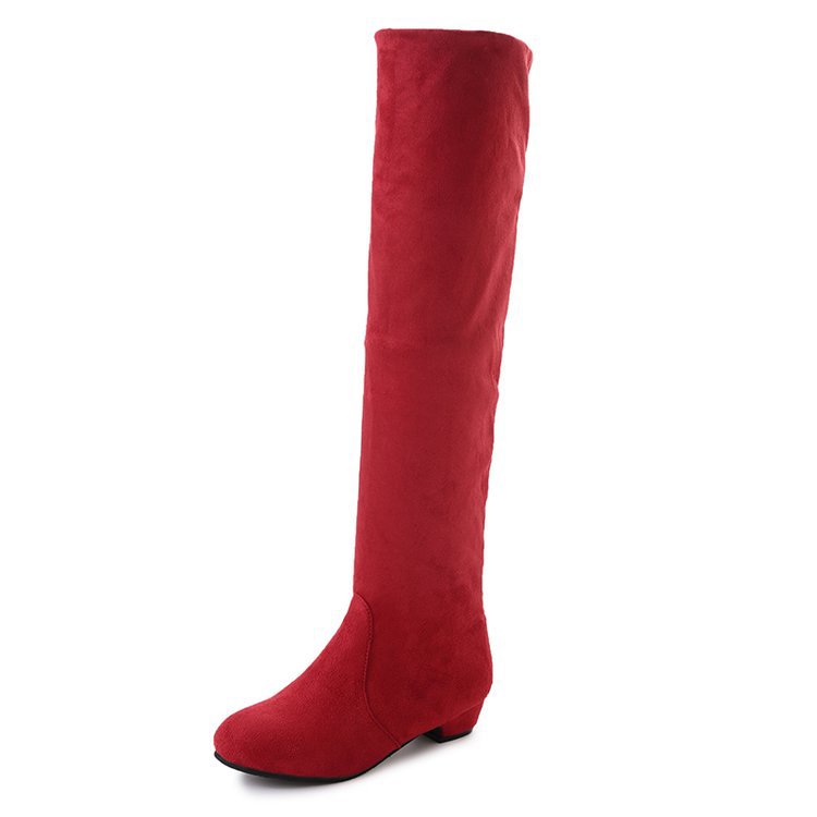 2019 Autumn/Winter New European and American Women's Shoes Suede Elastic Boots Show Thin Legs Fashion Boots Long Leg Boots Flanged - red/thirty-five