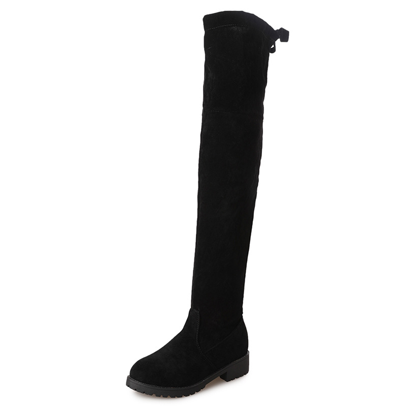 Manufacturer wholesale 2021 winter new Korean version knee high boots with plush and suede large size women's shoes, available year-round - black/thirty-five