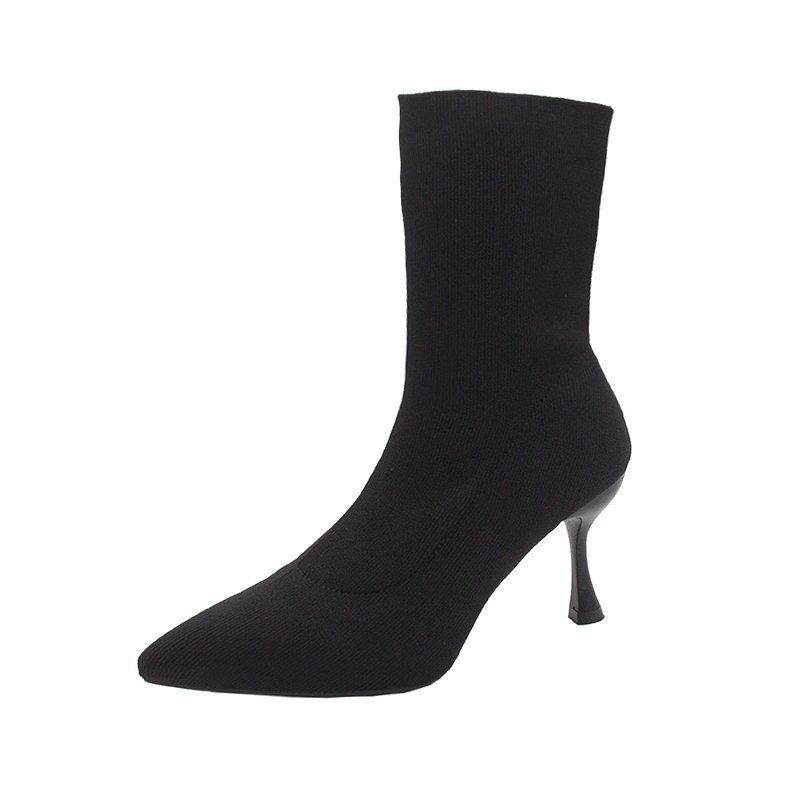 2022 autumn and winter new pointed thin heel over the knee long boots for women, socks boots, elastic slim boots, high tube long tube boots, velvet - Black (5cm)/thirty-five