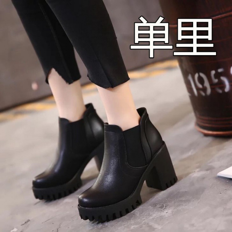 Boots Children 2022 Autumn and Winter New Martin Boots Round Head High Heels Thick Heels Retro Fashion Korean Edition Sleeve Women's Boots - black/thirty-five