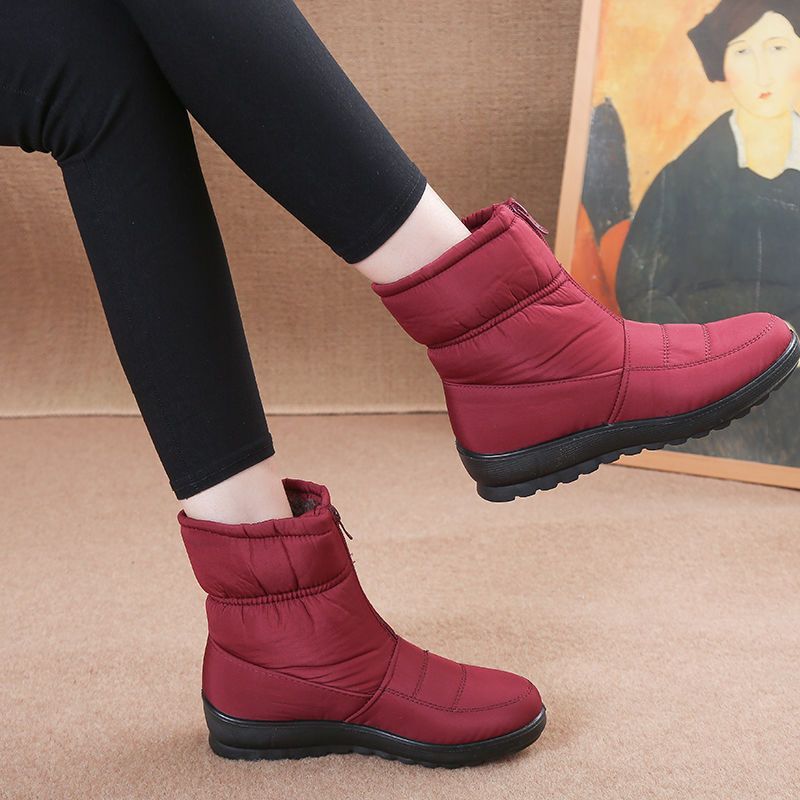 Снежные сапоги женские толстые водонепроницаемые противоскользящие новые средне - старые хлопчатобумажные туфли женские зимние плюшевые хлопчатобумажные мамины туфли зимние - Красный с плюшевым оттенком обновленная версия/Толстая нога 35, толстая.