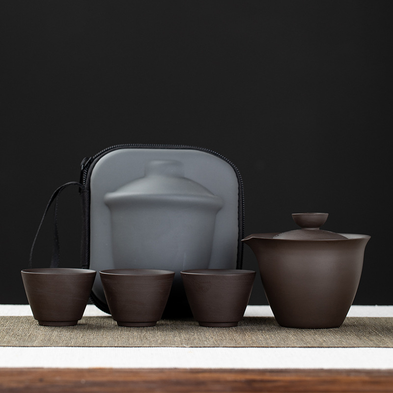 Чайник фиолетовый глиняный фиолетовый - Одна чашка из трех чашек - гладкая без рисунка (пакет для приема)