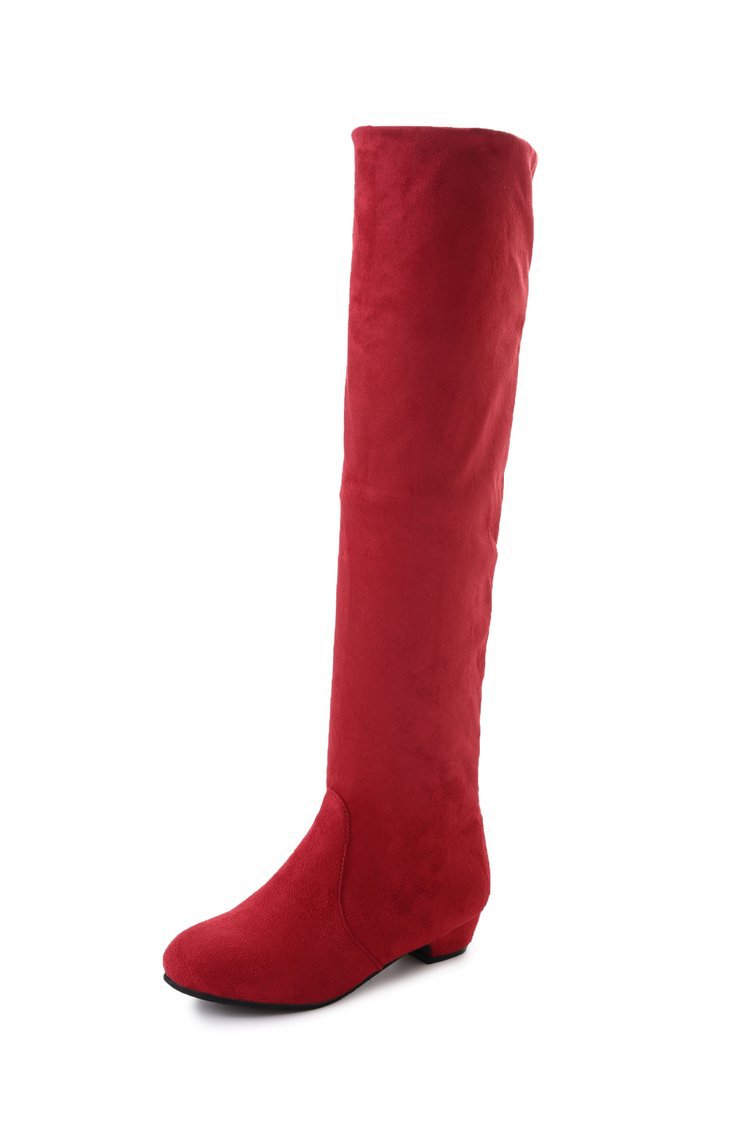 EBay in stock long boots for women in Europe and America, new round toe high tube two on elastic boots, flat bottom suede oversized foreign trade women's boots - red/thirty-five