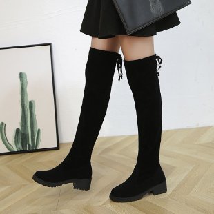 Обувь на коленях Женщина 2022 Новый осенне - зимний круглый башмак с тонкой эластичной башмак большой размер длинная сетка красные тонкие сапоги Amazon - чёрный/Тридцать пять.