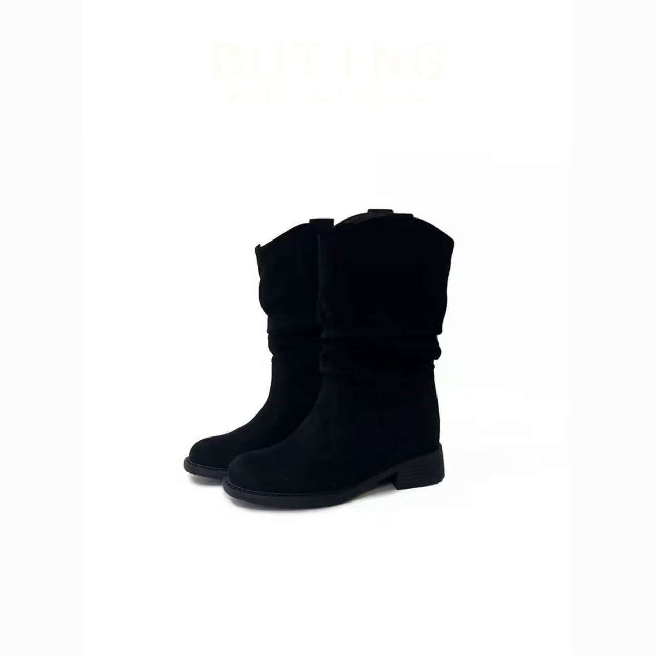 Увеличить сапоги Martin в осенне - зимнем стиле с тонким стволом, кучей складок, кучей ретро - женских сапог, короткими сапогами. - чёрный/Тридцать пять.