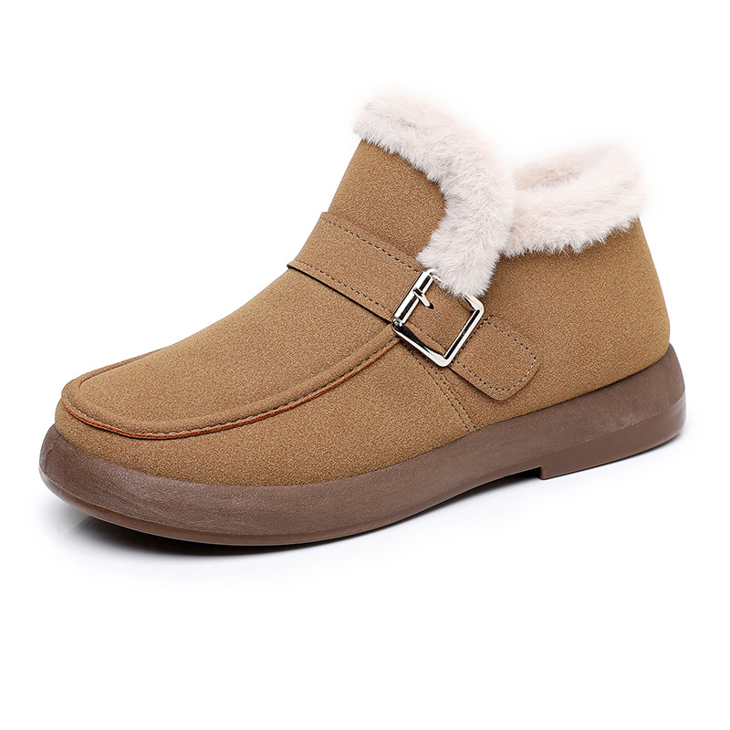 Модные снежные сапоги Women 2025 Новые зимние хлопчатобумажные сапоги с высоким содержанием хлопка, плюшевые, теплые, мамины хлопчатобумажные туфли короткие сапоги - верблюжий цвет/Тридцать шесть.