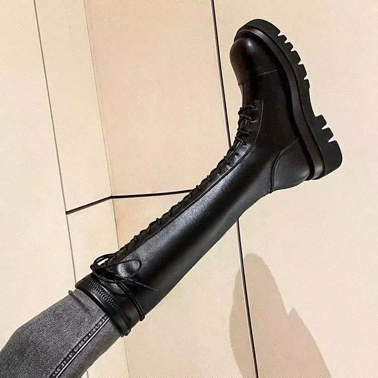 Knight boots for women in autumn and winter 2025, new thick soled, small and stretchy, slim and fashionable, high cut, knee length boots - black/thirty-five