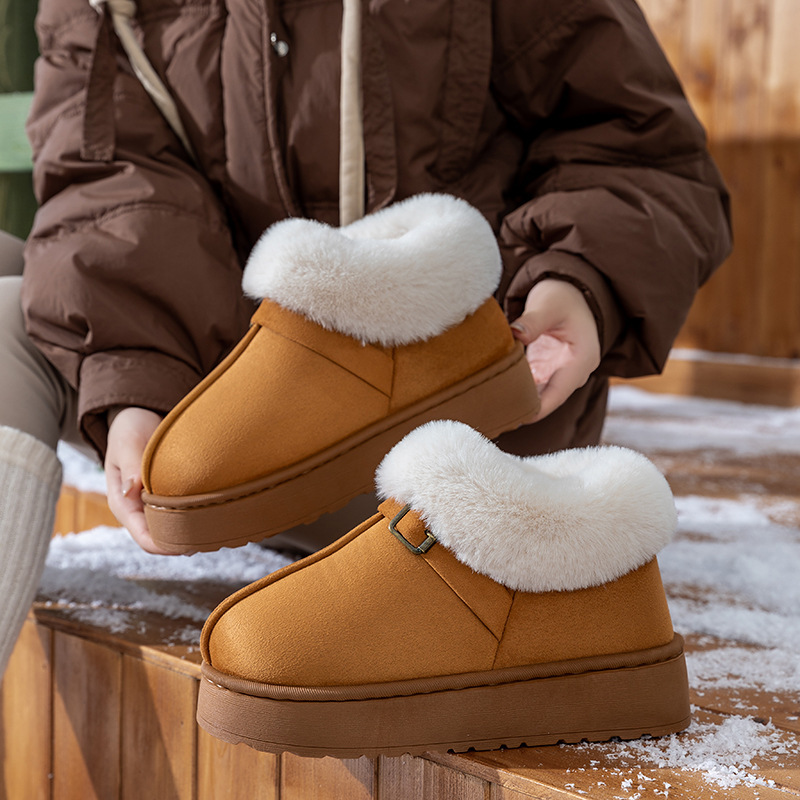 Новые хлопчатобумажные туфли для женщин зимой в теплых, противоскользящих, толстых хлебных туфлях, высоких сапогах с плюшевыми и толстыми снежными сапогами - 9001 - Кази/36 - 37