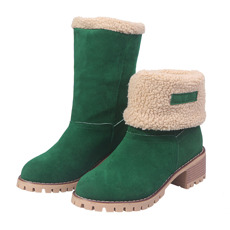 Women's Fur Lined Ankle Boots Foreign Trade Coarse Heel Velvet Martin Boots Women's Short Boots - green/thirty-six