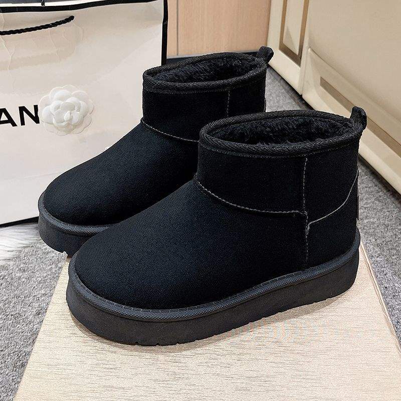 Женщины 4 сезон 2025 с бархатом 4 сезон тепло новые толстые подошвы хлопчатобумажные туфли северо - восточный отдых короткие сапоги снег сапоги снаружи - Снежные сапоги (черные)/Тридцать шесть.