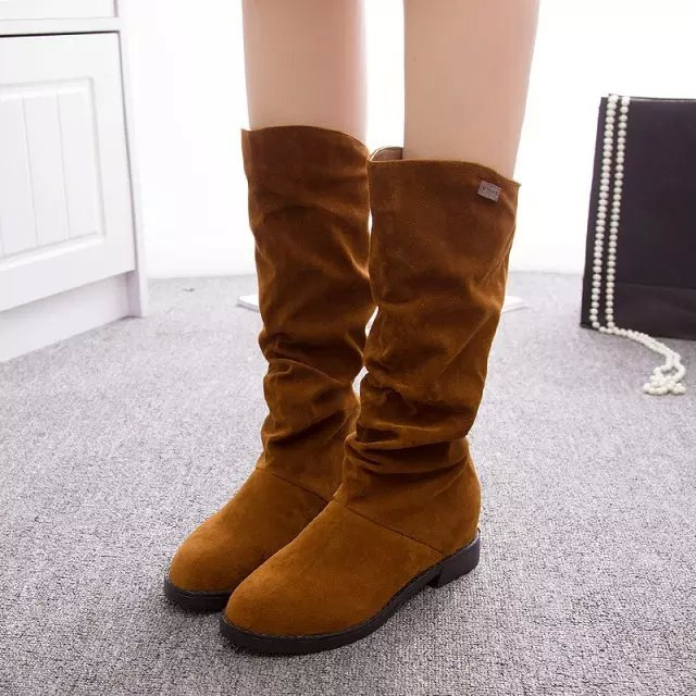 Autumn new style high rise boots for women, Martin boots, suede frosted round toe slim leg women's shoes wholesale - yellow/thirty-five