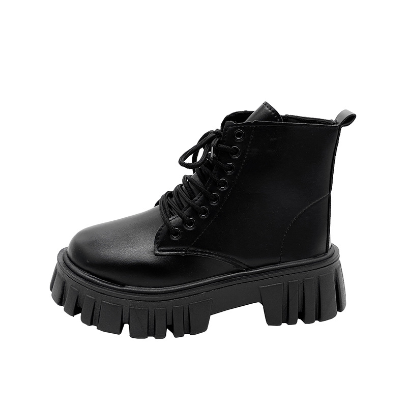 Large Martin boots women's 2023 autumn and winter new Korean version comfortable mid tube women's shoes thick sole lace up side zipper women's boots - black/thirty-five