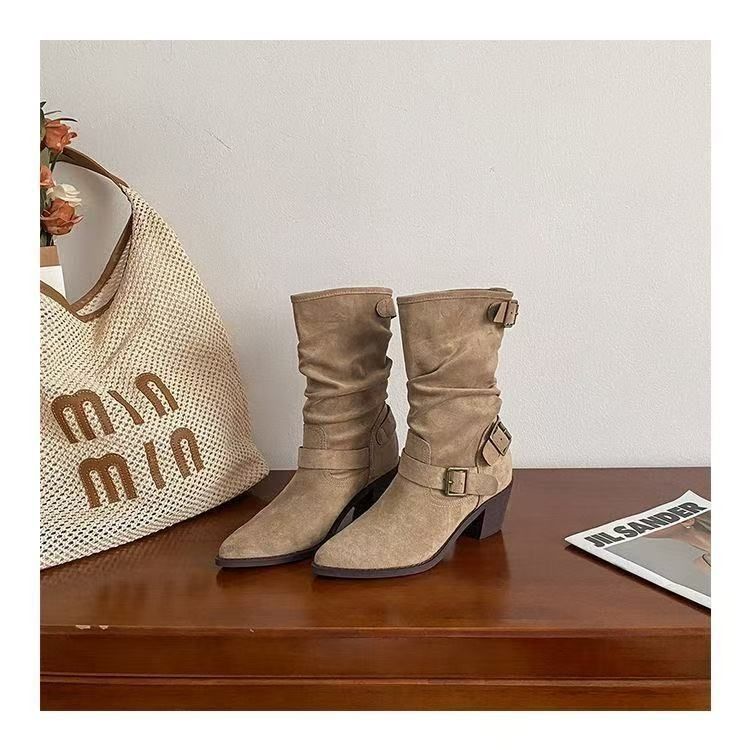 Острые сапоги, толстые сапоги, новые товары, куча ботинок, средний ствол, рыцарские сапоги, западные ковбои, сапоги, мягкие подошвы, женские сапоги. - Кальцифер/Тридцать пять.