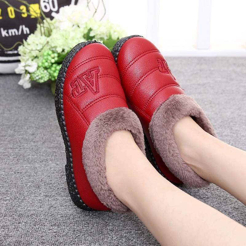 Winter Old North Women's Cotton Shoes Anti slip, Waterproof, Snow proof, Thickened and Velvet Mom Warm Flat Bottom Snow Boots Short Boots - Red Double Star Female Cotton/thirty-six