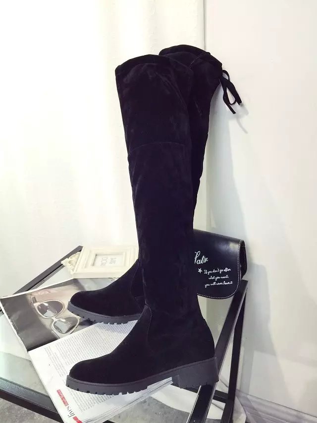 2017 autumn and winter new fashion European and American style round head frosted suede back strap low heel knee high boots women's boots wholesale - black/thirty-five