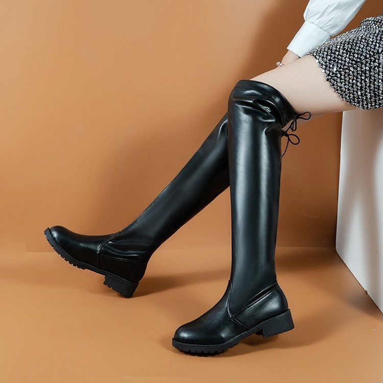 Long boots for women, over the knee slimming boots, 2022 autumn and winter new item, thick heel Korean version, warm long tube boots - Black Single Inside/thirty-five
