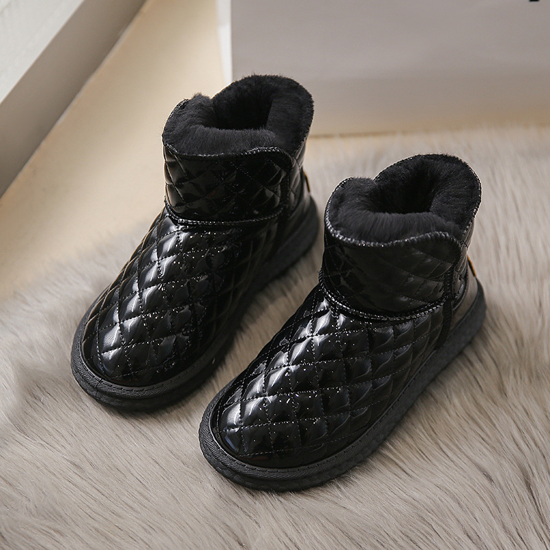 雪地靴女2024年新款冬季短筒抗寒保暖加绒加厚棉鞋女防滑短筒靴子 - 黑色/35