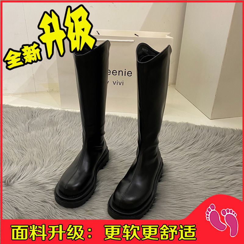 Long tube Martin boots for women 2025 new winter thick soled and velvet high tube knight boots versatile, small and tall boots for outdoor wear - Black Single Inside Upgraded Version/thirty-five