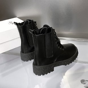 British style black Martin boots 2025 new thick soled leather women's boots, versatile for foreign trade, slimming boots wholesale - black/thirty-five