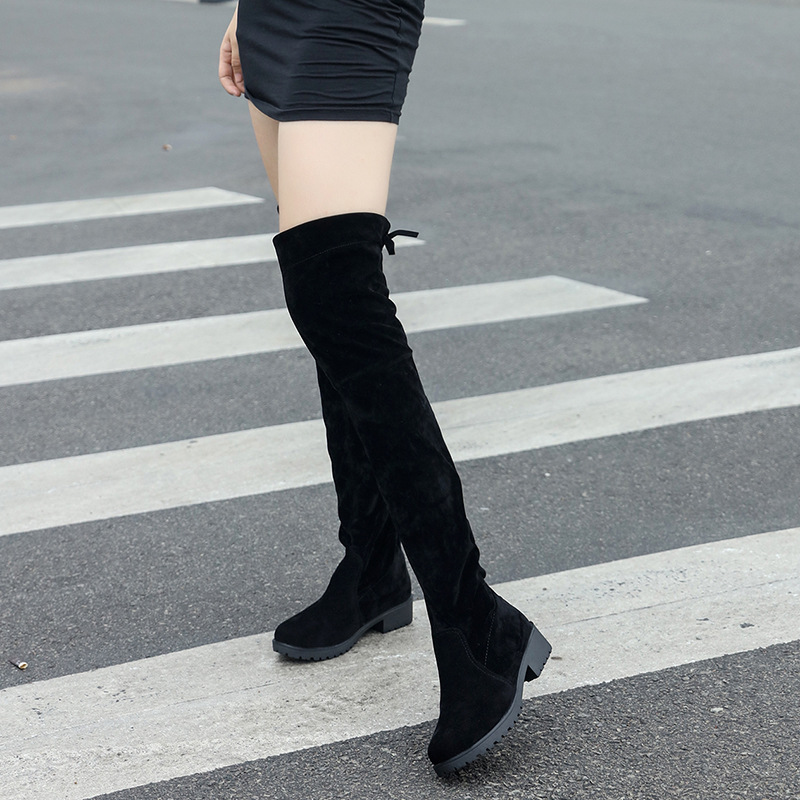 Autumn and winter new women's long leg over knee boots Korean version simple long boots with back straps for leg trimming and slimming, foreign trade one-piece hair replacement - black/thirty-four