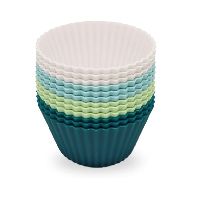 Силиконовые кружки, 12 кексов, детские добавки, рисовые пирожные, плесень, силикон, маффин. - 12PCS (4 цвета по 3 каждый)