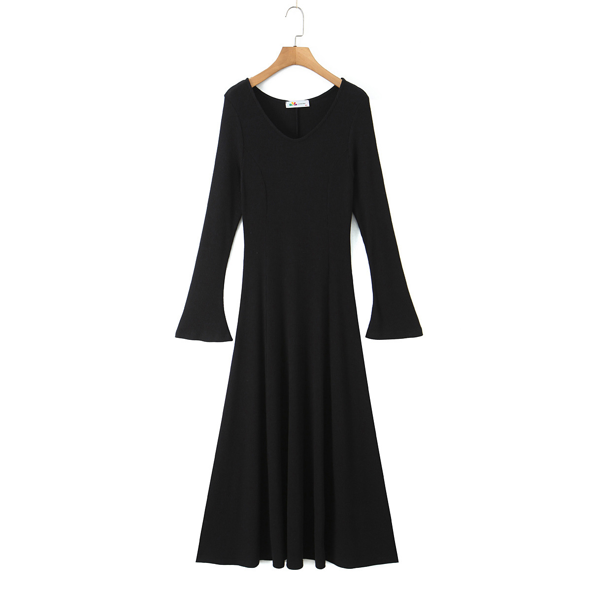 гибкий стих V - воротник трикотажное платье, увлажняющее его 9327 размер рог, рукава, талия, кожа Soufflé длинное платье - чёрный/1XL