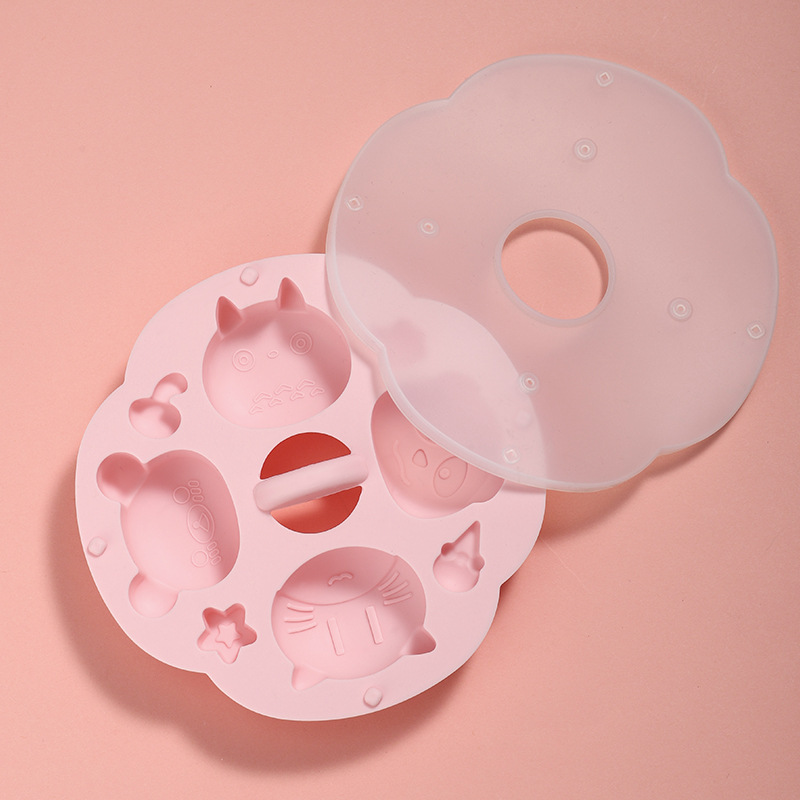 Детская присыпка Пищевая форма Приготовить детскую выпечку на пару Печенье, жаростойкий пирог, силиконовый пирог - Небольшой размер 4 - й роты с розовой крышкой.
