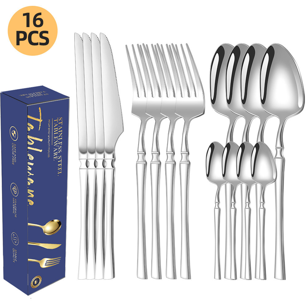 25 - летний новый трансграничный нож и вилка из нержавеющей стали 16 / 24 / 30 комплект креативной талии - Маленькая наглая талия - Серебряный (16 комплектов)