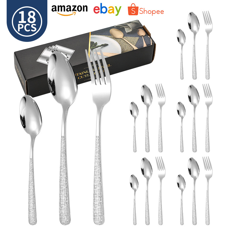 Трансграничная Amazon Western посуда элегантный молоток домашний ресторан отель нержавеющая сталь нож вилка ложка 18 / 24 комплект - Элегантный молоток 18 комплектов - Серебряный