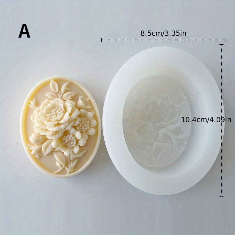 Рельеф цветок силикон мыльная форма DIY эллиптическая диффузорная машина - YT2023104 - 3 Рельефные цветы 1/прозрачный белый