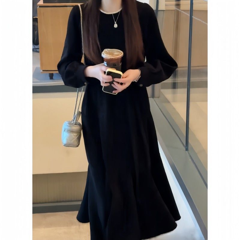 Женские платья черного размера Women Осень 2025 Новый темперамент тонкий сексуальный модный толстый mm длинное платье - Элемент по умолчанию