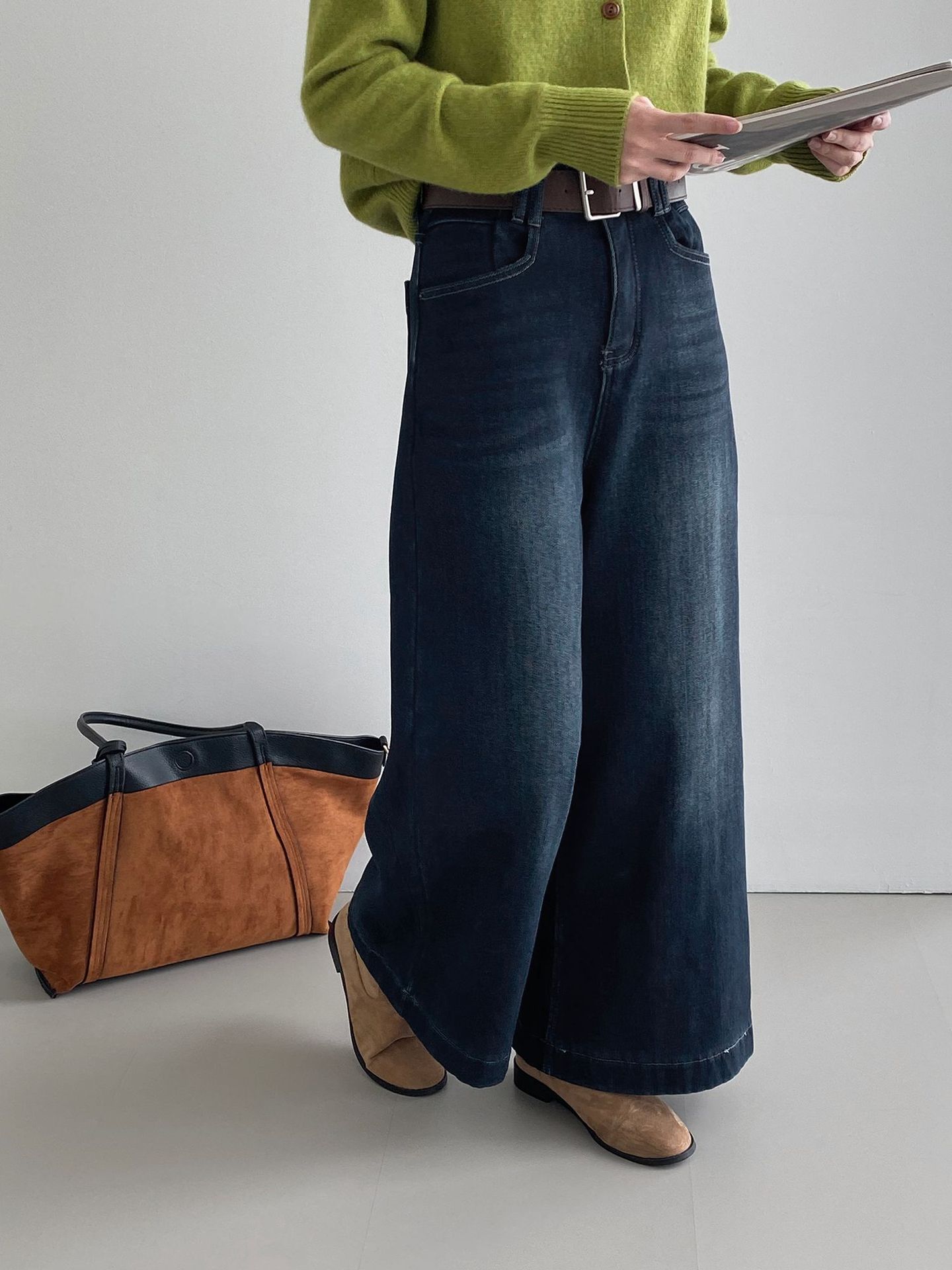 Это очень худое блюдо! Простая, высокая талия, толстые джинсы, длинные брюки Z9979 - Ковбойский цвет/S