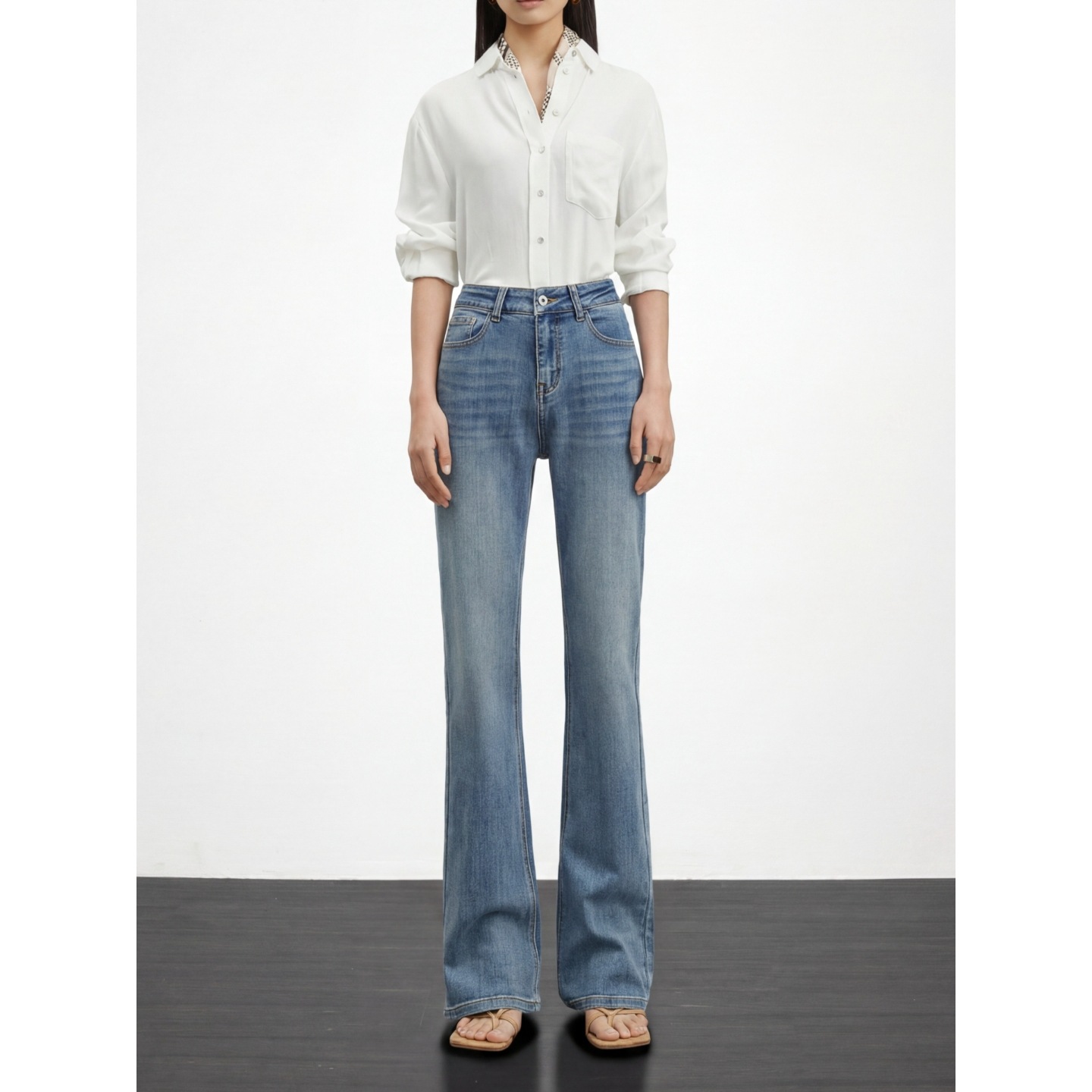 高端微喇叭牛仔裤女2026年春季新款高腰复古显瘦拖地马蹄裤子 - 蓝色/25