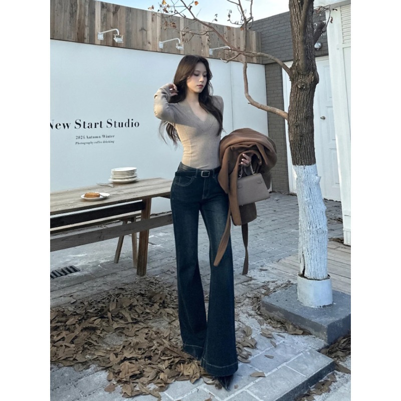 Американские винтажные джинсы, женские осенние брюки, тонкие брюки с низкой талией, прямые трубки, трубы, брюки, бум. - серо-голубой/XS