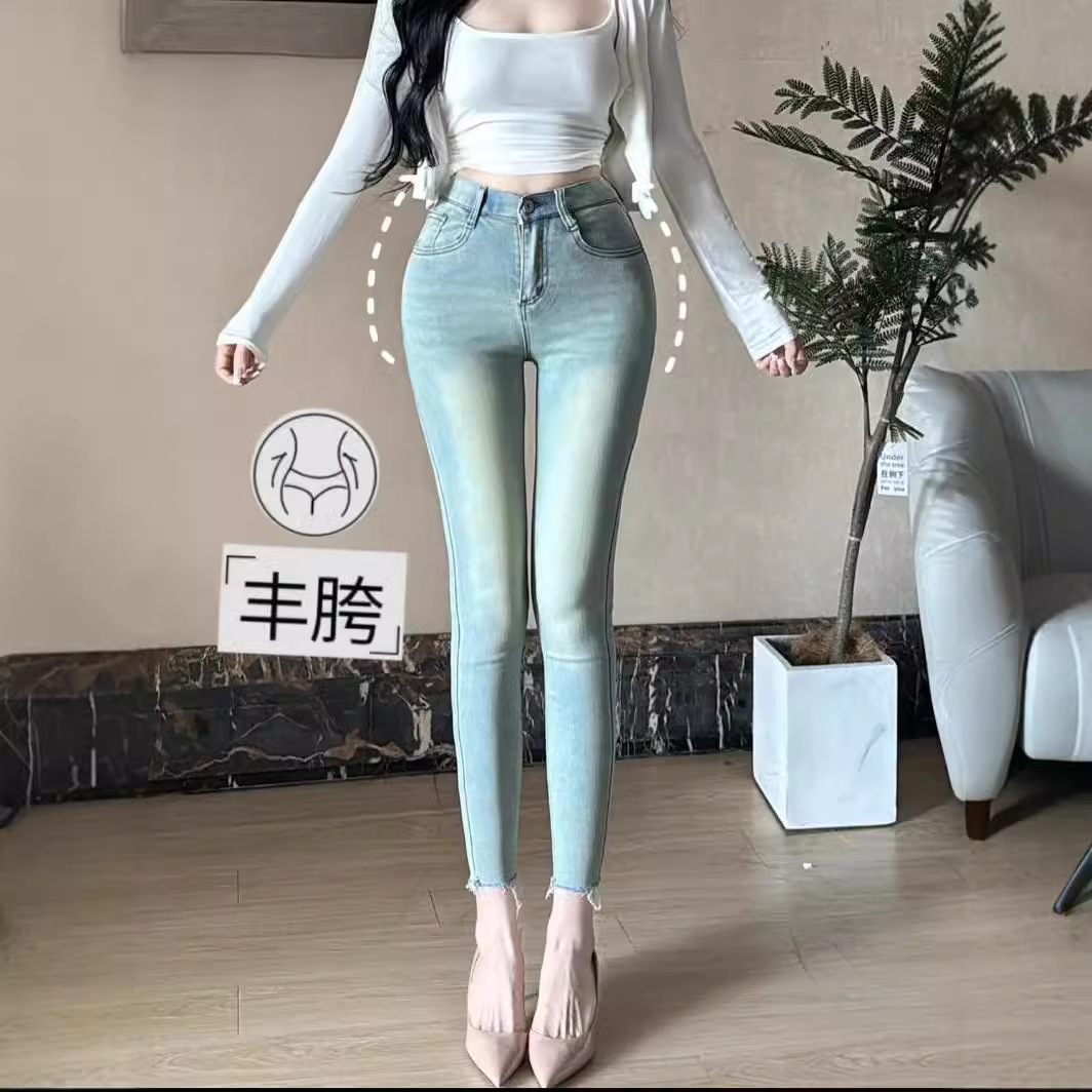 Ранняя красавица ~ Фудзи Хань тонкая талия, тонкая, эластичная, удобная, высокая талия, шорты, джинсы, женский прилив - Ретро - голубой/XS