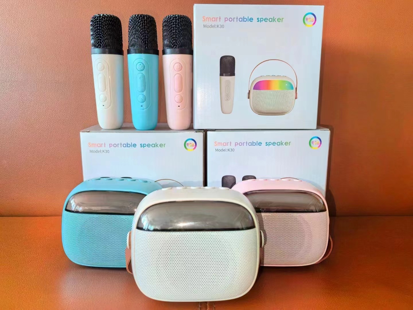 K30 Bluetooth Звуковой динамик Музыкальный микрофон Домашнее пение на открытом воздухе Микрофон Звуковой бас - кремовый/Двойная пшеница