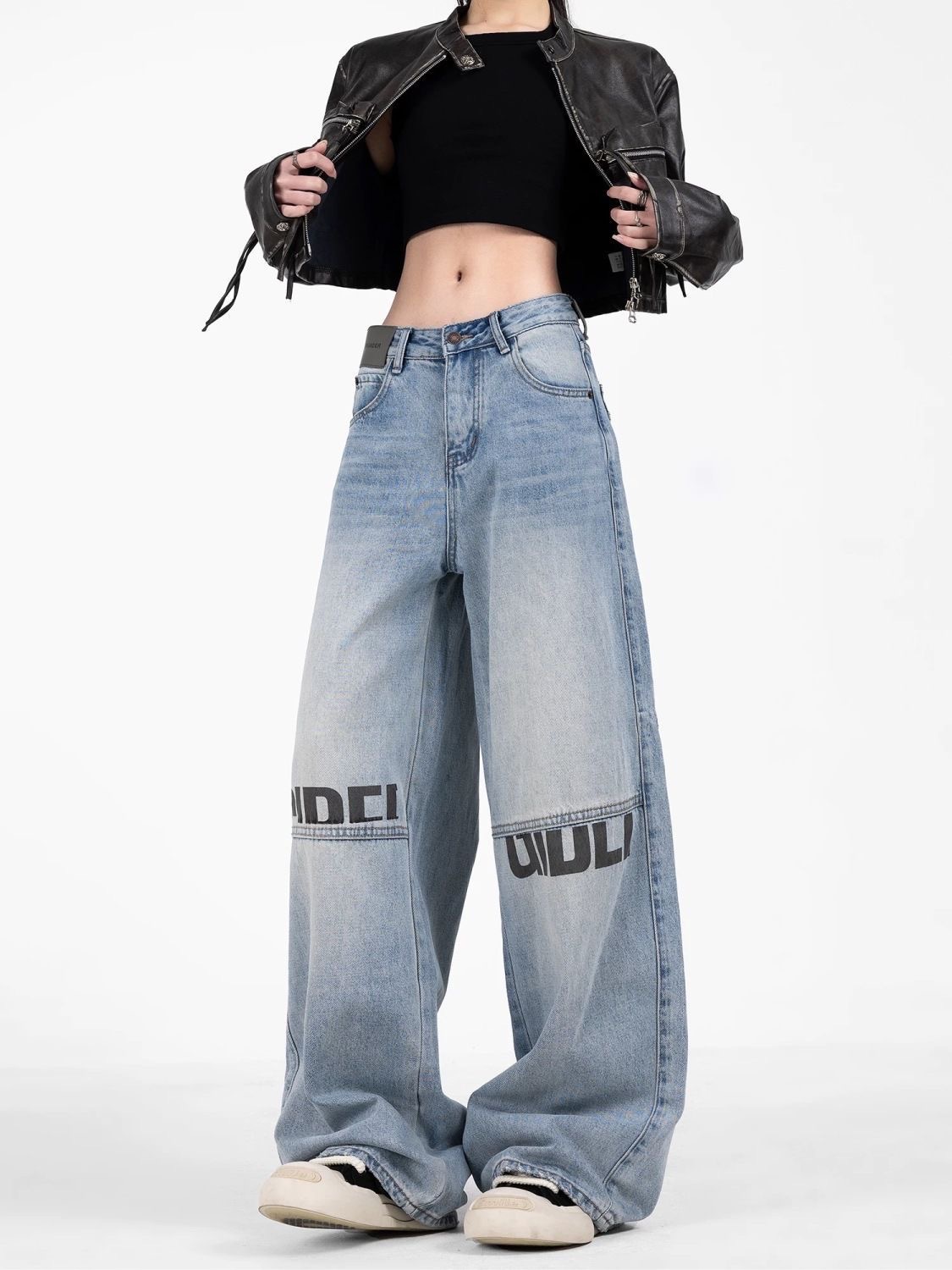 Женские винтажные джинсы Весна 2025 Новая модель с высокой талией Прямой цилиндр Свободная тапочка Широкие ноги - Ретро - синий [8098 #]/S