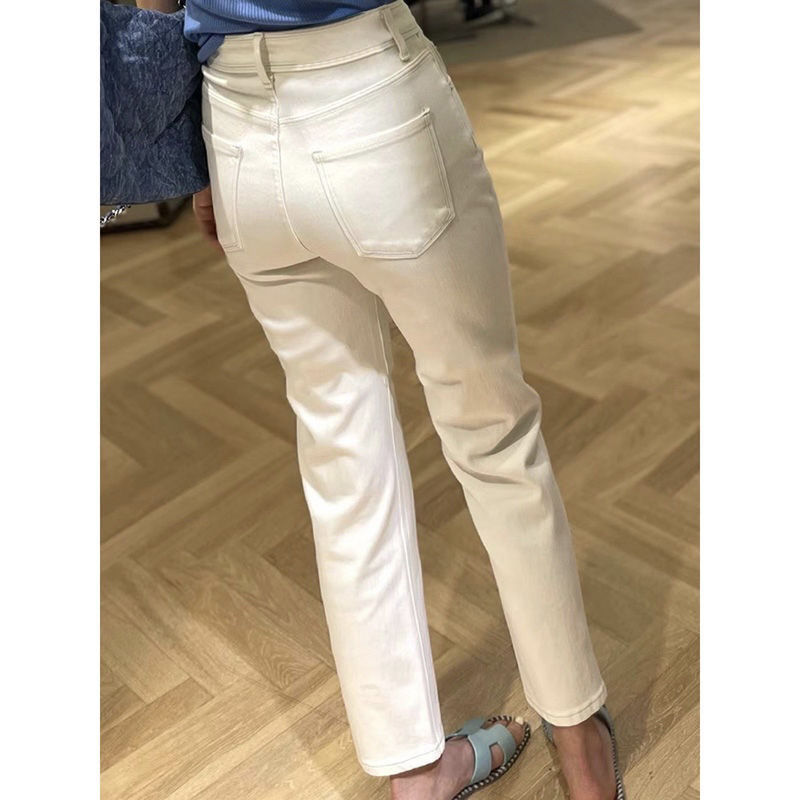 Осенью 2025 года новый европейский товар с высокой талией и тонкой трубкой для курения узкая версия брюк прямая труба белые джинсы женщина - Миндальные 8 мин. (брюки)/Двадцать пять.