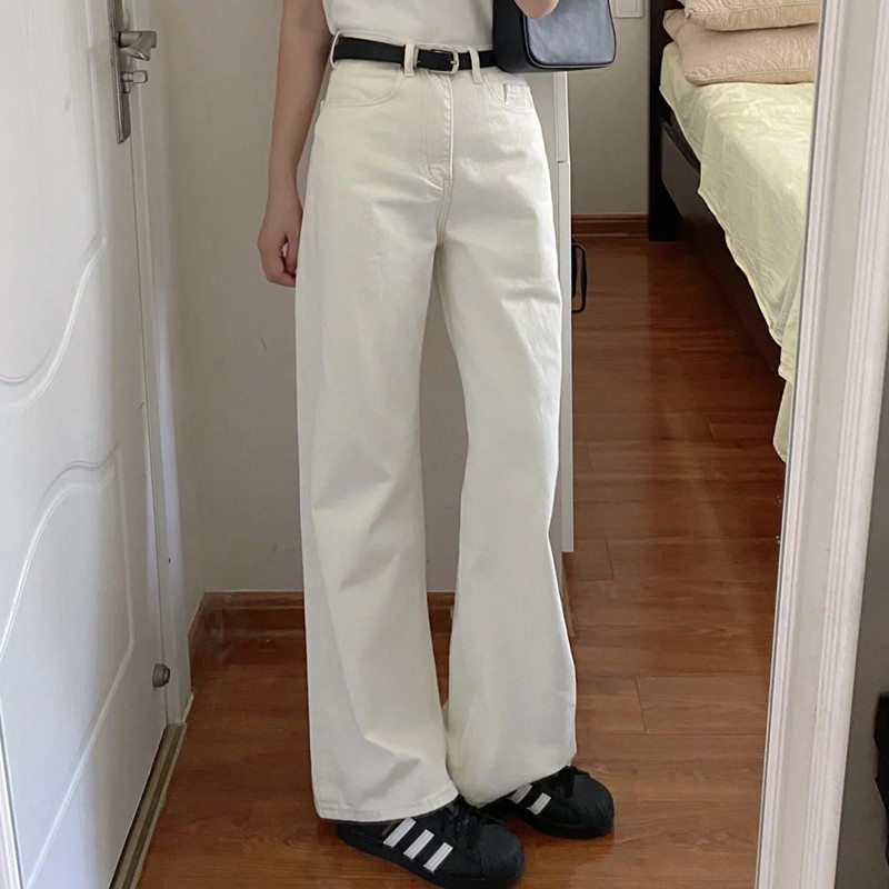 Белые прямые джинсы Осень - зима 2025 Новые высокие талии, худые, мягкие, узкие брюки с широкими ногами - Белая 9./XS