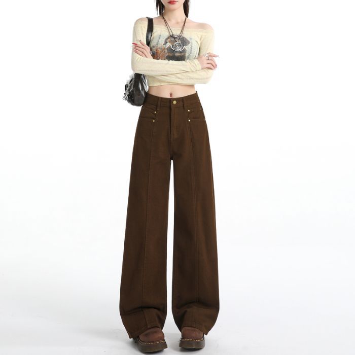 Женские джинсы с широкими ногами Miradga Осень 2025 Новый дизайн мягкий, тонкие брюки - Кофе 9 мин./XS