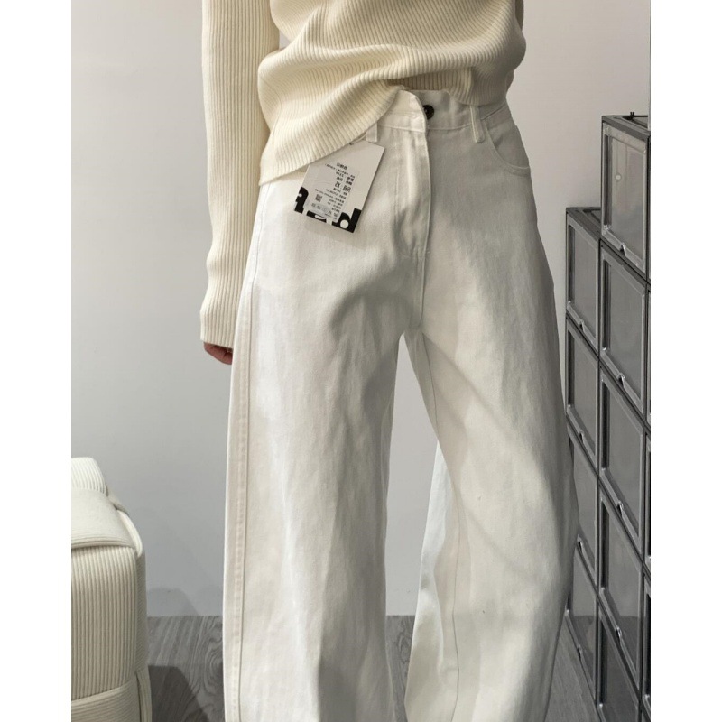 175 Высокий рост, удлиненная версия 180 Белые джинсы с широкими ногами, женская талия, свободная, худая, толстые брюки - Белый очень длинный/S