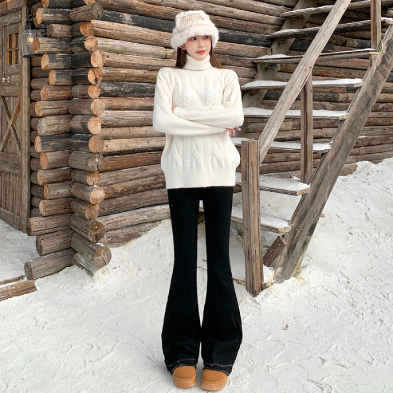 Женские джинсы Осень - зима 2025 Новые брюки с высокой талией - 6008 Черный/XS