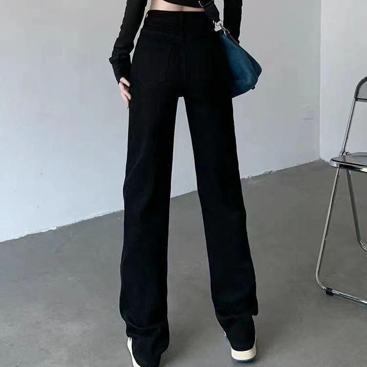Черные джинсы с высокой талией и широкими ногами Женские джинсы осень - зима 2025 Новые свободные и худые брюки - Узкая версия базы/XS