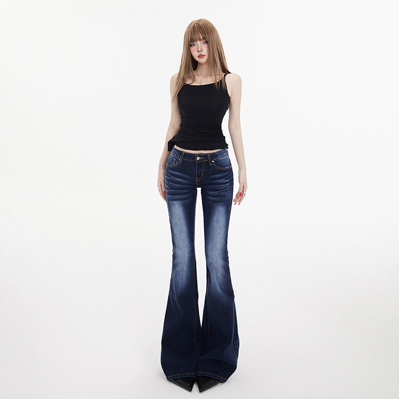 Горячие девушки Порт Ветер ретро, темно - синие джинсы, эластичные женщины, худые и худые, и горячие девушки в брюках. - Брюки темно - синие/XS