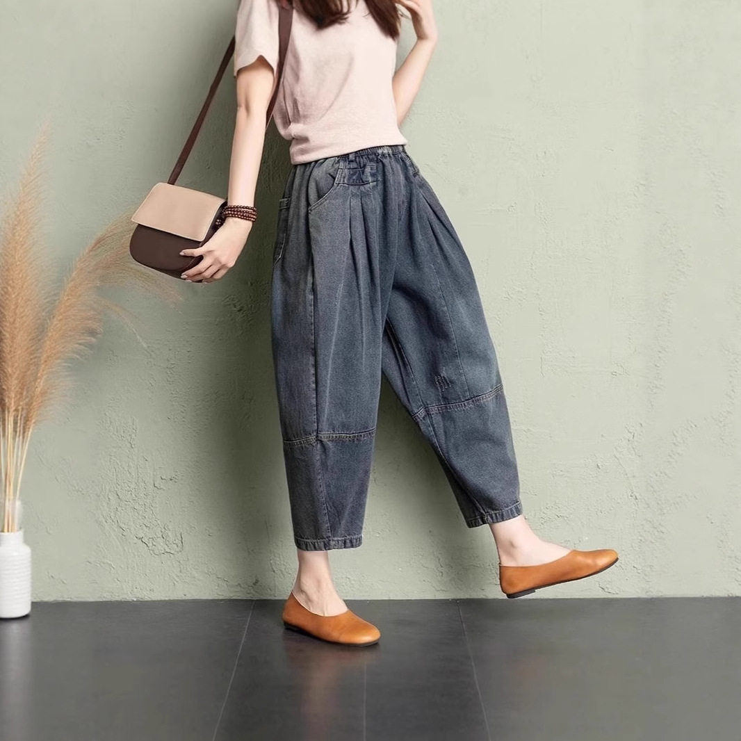 Ковбойские брюки с репой, широкие ноги, 9 минут, новая осень, свободные брюки Harron, тонкие, худые летние брюки. - Старый синий/М [в рекомендации 120]