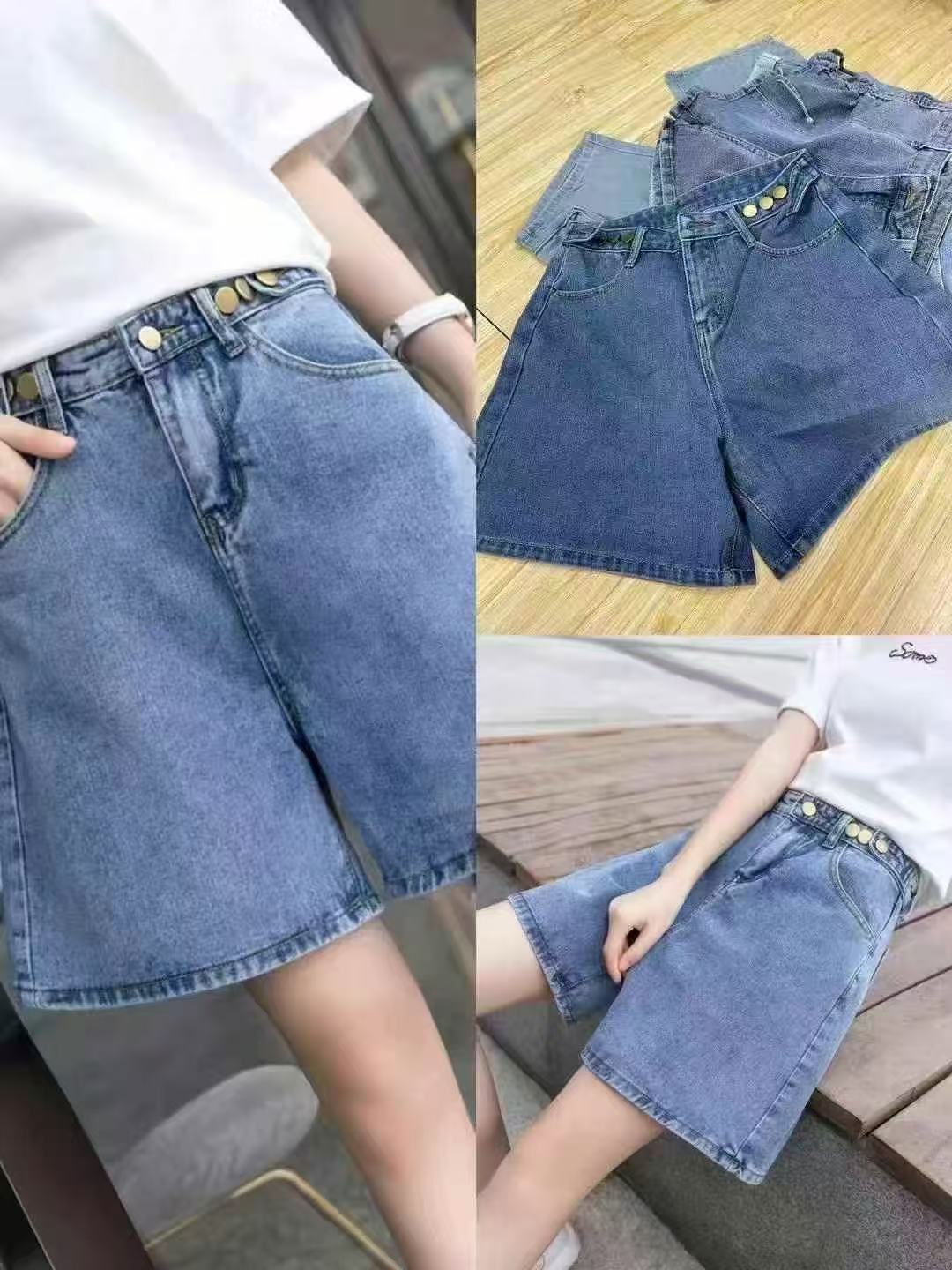 Ковбойские шорты с высокой талией женские летом 2025 года корейская версия с широкими ногами - Многоцветный/Смешивание размеров