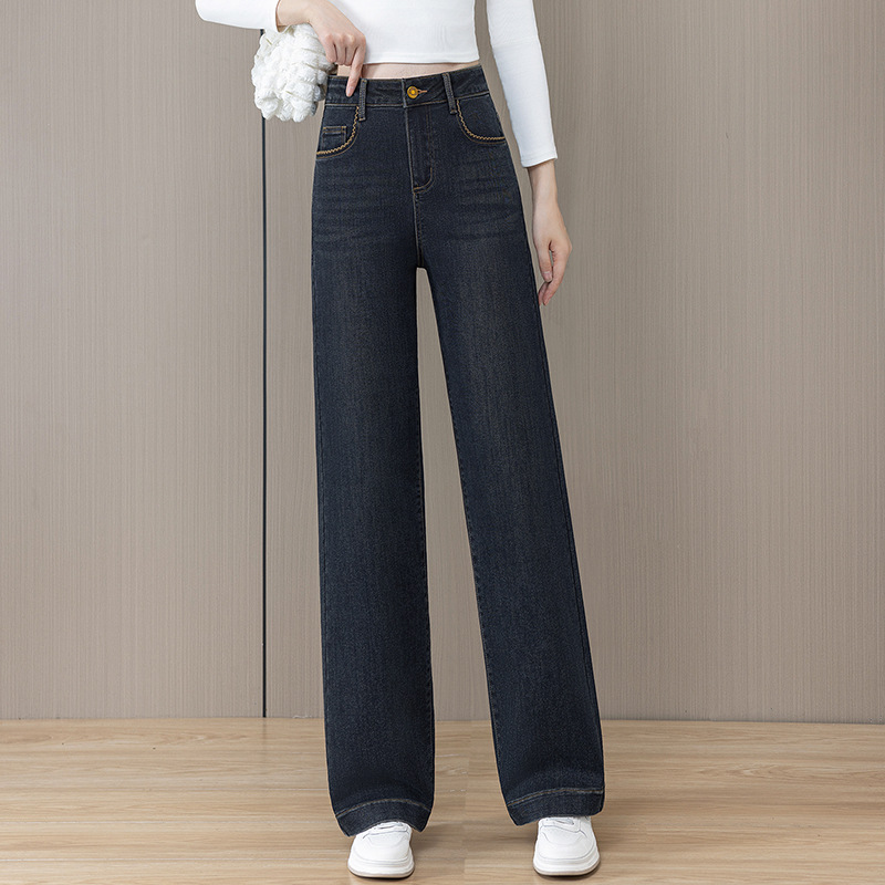 Джинсы, дама, зимой с плюшем, толстой талией, большой, маленький, узкий, с широкими ногами, брюки. - Сине - серый - девять минут/26 [Рекомендация 80 - 90 кг]