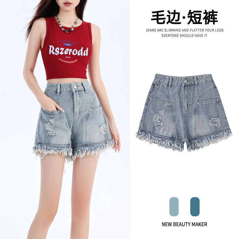 Большой размер ретро, высокая талия, модные шерстяные шорты, ковбойские шорты, женские летом, новые горячие девушки, худые, длинные брюки - голубой/S